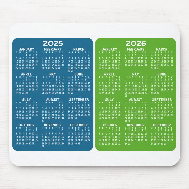 Tapis De Souris Calendrier de 2 ans - vue année bleu vert (Devant)