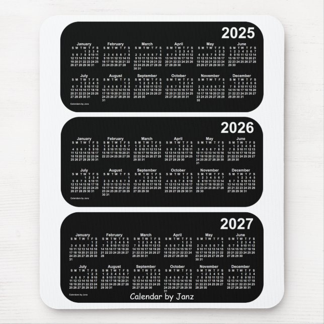 Tapis De Souris Calendrier de 3 ans du Néon blanc 2025-2027 par Ja (Devant)