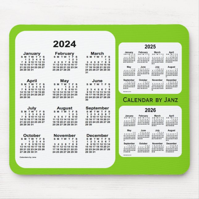 Tapis De Souris Calendrier de 3 ans Jaune vert 2024-2026 par Janz (Devant)