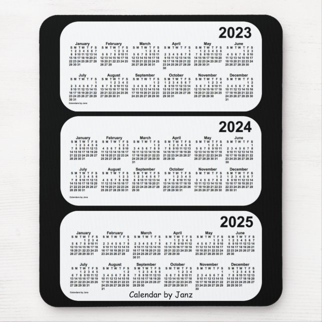 Tapis De Souris Calendrier de 3 ans noir et blanc 2023-2025 par Ja (Devant)
