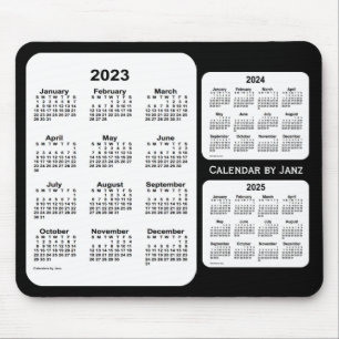 Tapis De Souris Calendrier de 3 ans noir et blanc 2023-2025 par Ja