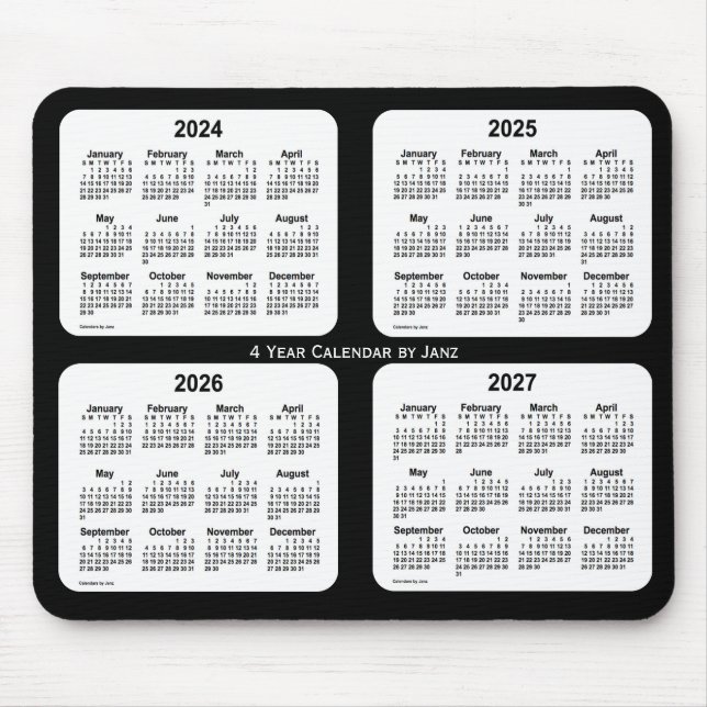 Tapis De Souris Calendrier de 4 ans 2024-2027 noir et blanc par Ja (Devant)