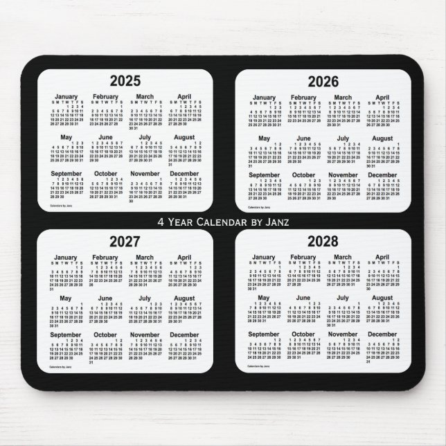 Tapis De Souris Calendrier de 4 ans 2025-2028 noir et blanc par Ja (Devant)
