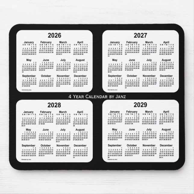 Tapis De Souris Calendrier de 4 ans 2026-2029 noir et blanc par Ja (Devant)