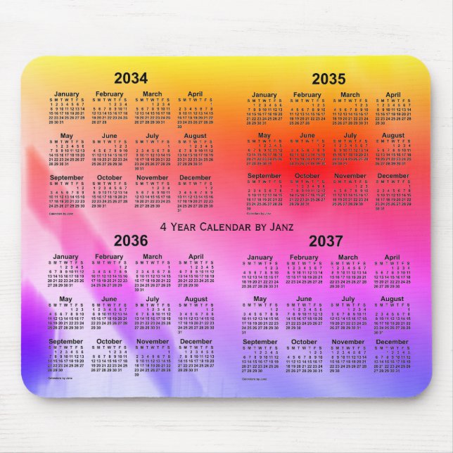 Tapis De Souris Calendrier de 4 ans 2034-2037 Rainbow Shadows par  (Devant)
