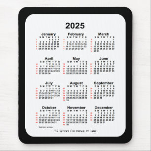 Tapis De Souris Calendrier de 52 semaines 2025 avec deux tons noir