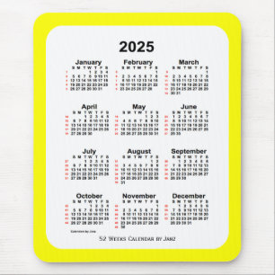 Tapis De Souris Calendrier de 52 semaines 2025 Jaune à deux tons 