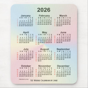 Tapis De Souris Calendrier de 52 semaines 2026 Rainbow Cloud par J