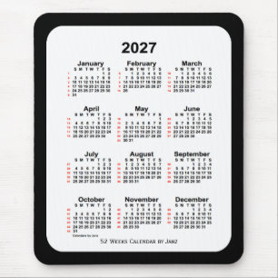 Tapis De Souris Calendrier de 52 semaines 2027 avec deux tons noir
