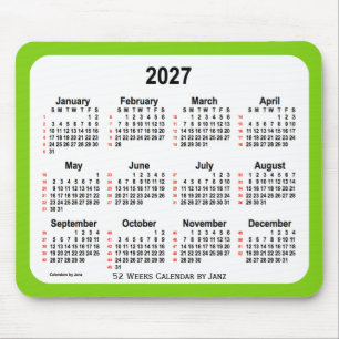 Tapis De Souris Calendrier de 52 semaines 2027 Jaune vert par Janz