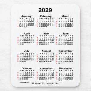 Tapis De Souris Calendrier de 52 semaines 2029 blanc par Janz
