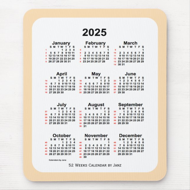 Tapis De Souris Calendrier de 52 semaines du blé 2025 par Janz (Devant)