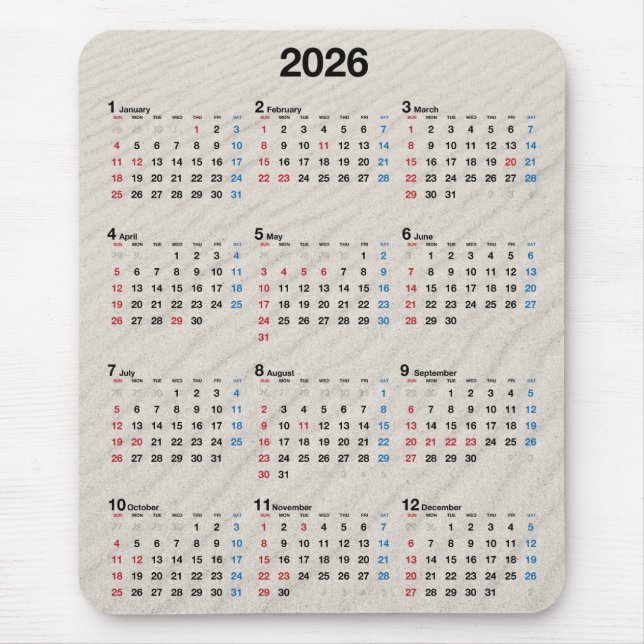 Tapis De Souris Calendrier de Beach Sand 2024 (Devant)