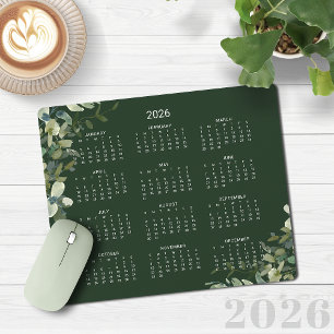 Tapis De Souris Calendrier de bureau 2026 Elégant vert foncé Eucal