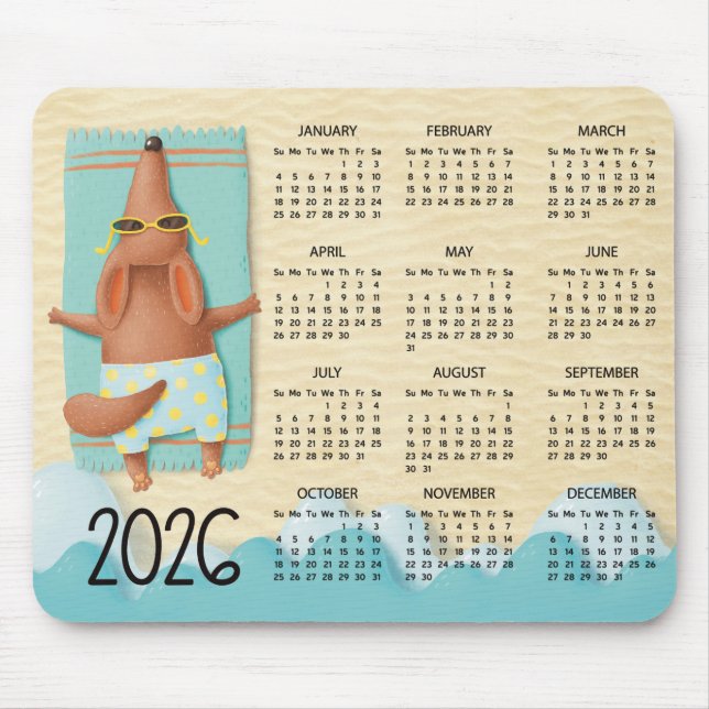 Tapis de souris Calendrier de bureau Chien de plag (Devant)