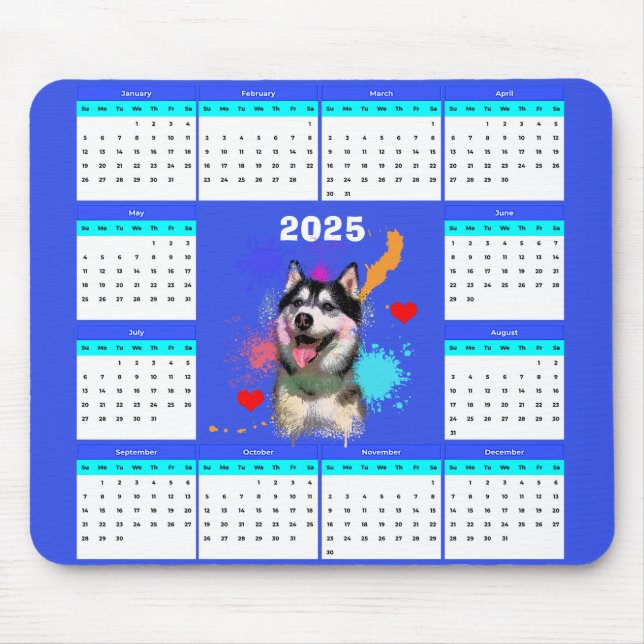 Tapis De Souris Calendrier de Chien Sibérie Husky Cute Personnalis (Devant)