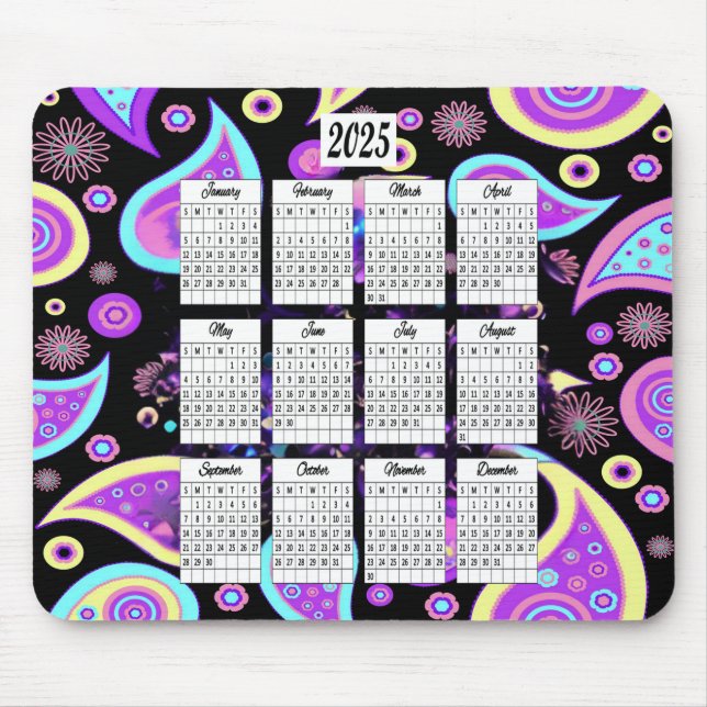 Tapis De Souris Calendrier de conception 2025 de Paisley (Devant)