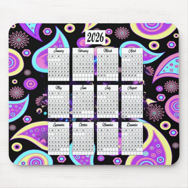 Tapis De Souris Calendrier de conception 2026 de Paisley (Devant)
