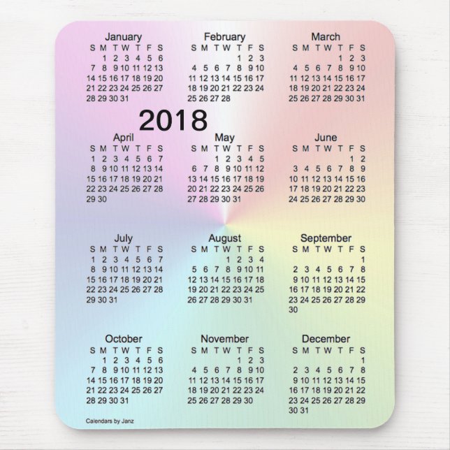 Tapis De Souris Calendrier de gros caractères de 2018 miroitements (Devant)