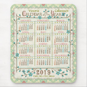 Tapis De Souris Calendrier de l'année 2019 Art Nouveau victorien