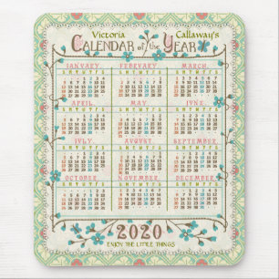 Tapis De Souris Calendrier de l'année 2020 Art Nouveau victorien