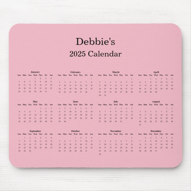 Tapis De Souris Calendrier de l'année complète 2025 (Devant)