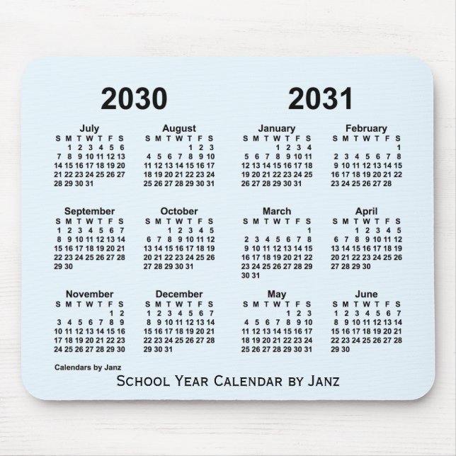Tapis De Souris Calendrier de l'année scolaire 2030-2031 Alice Blu (Devant)
