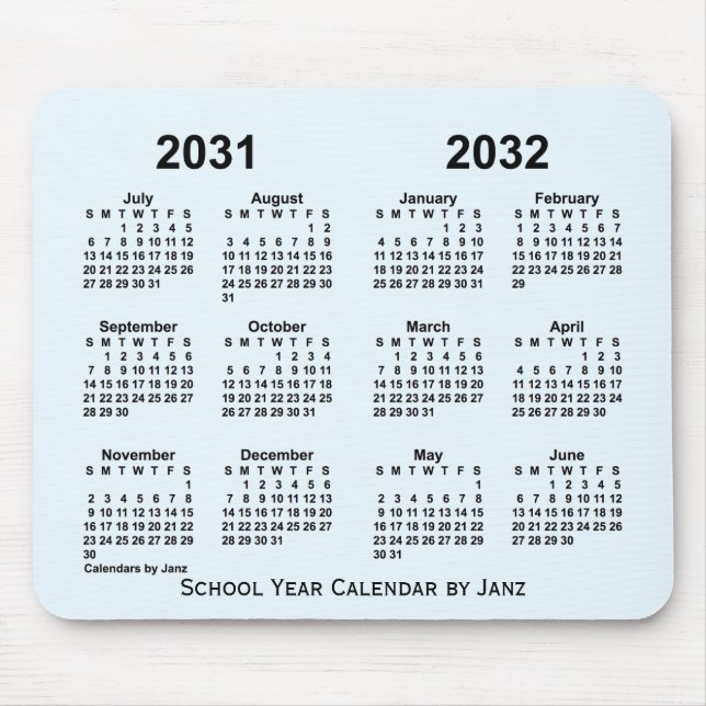 Tapis De Souris Calendrier de l'année scolaire 2031-2032 d'Alice B (Devant)