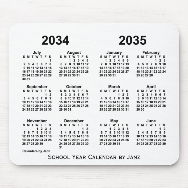 Tapis De Souris Calendrier de l'année scolaire blanche 2034-2035 p (Devant)
