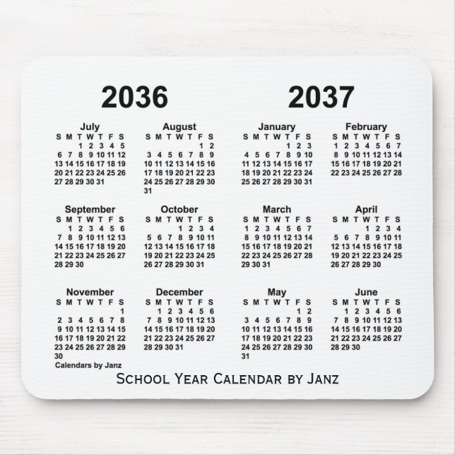 Tapis De Souris Calendrier de l'année scolaire blanche 2036-2037 p (Devant)