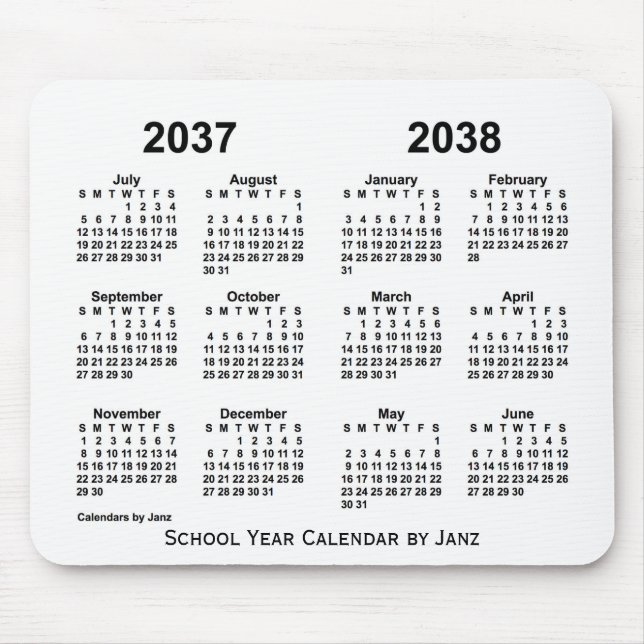 Tapis De Souris Calendrier de l'année scolaire blanche 2037-2038 p (Devant)