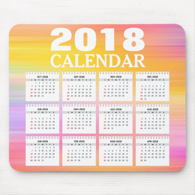 Tapis De Souris Calendrier de l'aquarelle 2018 | Mousepad (Devant)