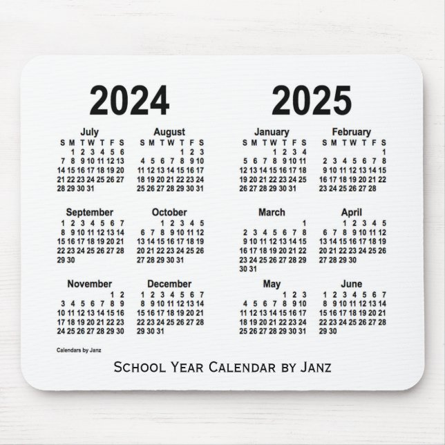 Tapis De Souris Calendrier de l'école blanche 2024-2025 par Janz (Devant)