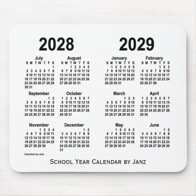 Tapis De Souris Calendrier de l'école blanche 2028-2029 par Janz (Devant)