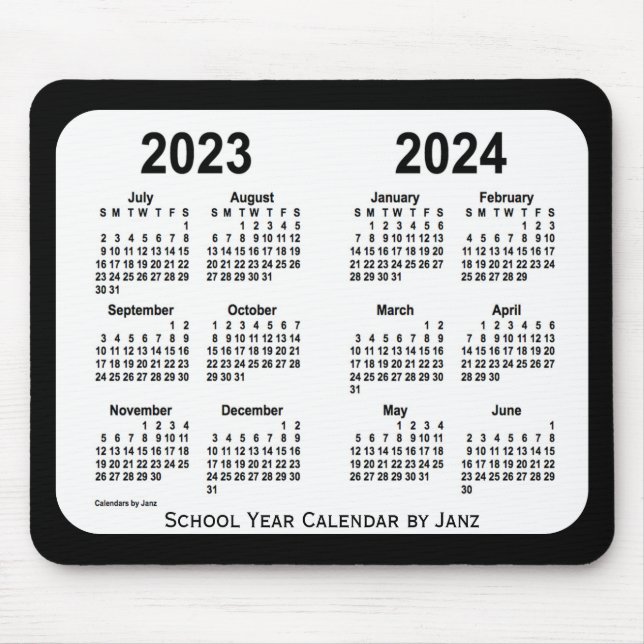 Tapis De Souris Calendrier de l'école noire et blanche 2023-2024 p (Devant)