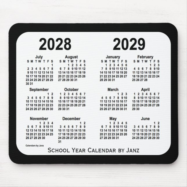 Tapis De Souris Calendrier de l'école noire et blanche 2028-2029 p (Devant)
