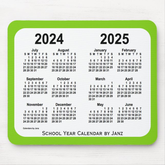 Tapis De Souris Calendrier de l'école verte jaune 2024-2025 par Ja (Devant)