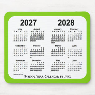 Tapis De Souris Calendrier de l'école verte jaune 2027-2028 par Ja