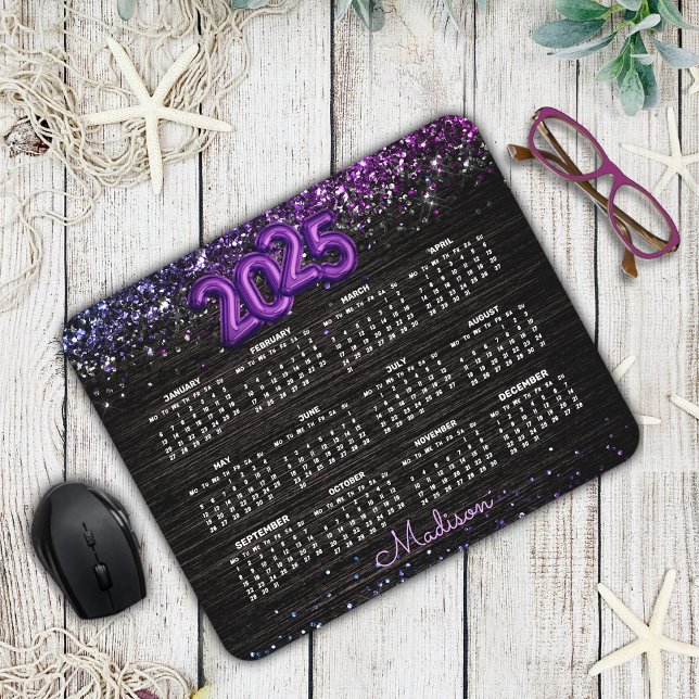 Tapis De Souris Calendrier de monogramme de parties scintillant no (Créateur téléchargé)