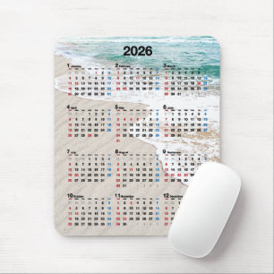 Tapis De Souris Calendrier de sable de plage océanique 2026