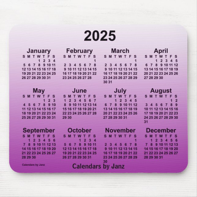 Tapis De Souris Calendrier de violet défraîchi 2025 par Janz Mouse (Devant)