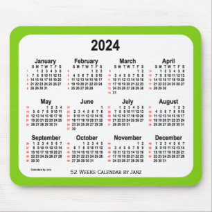 Tapis De Souris Calendrier des 52 semaines 2024 Jaunes verts par J