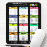 Tapis De Souris Calendrier des couleurs 2025 Jours fériés américai<br><div class="desc">Noir moderne Blanc coloré 2025 Joyeux Nouvel An Entreprise Pad de souris avec Calendrier 2025 avec Fêtes Fédérales aux États-Unis. Tous les textes sont pré-arrangés pour que vous personnalisiez facilement et rapidement avec vos propres détails.</div>
