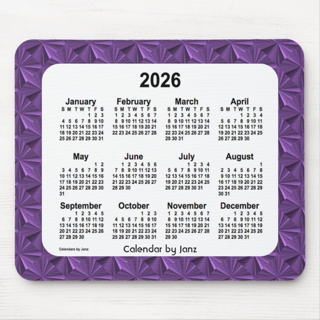 Tapis De Souris Calendrier des diamants pourpres 2026 par Janz Mou (Devant)