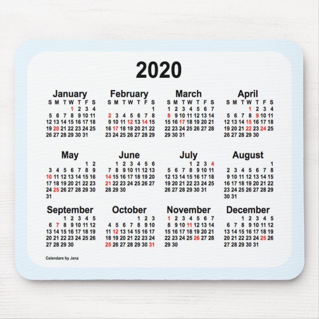 Tapis De Souris Calendrier des fêtes 2020 par Janz Alice Blue Mous (Devant)