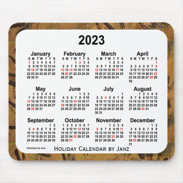 Tapis De Souris Calendrier des fêtes 2023 Orange par Janz Mouse Pa (Devant)