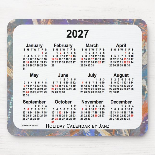 Tapis De Souris Calendrier des fêtes 2027 par Janz (Devant)