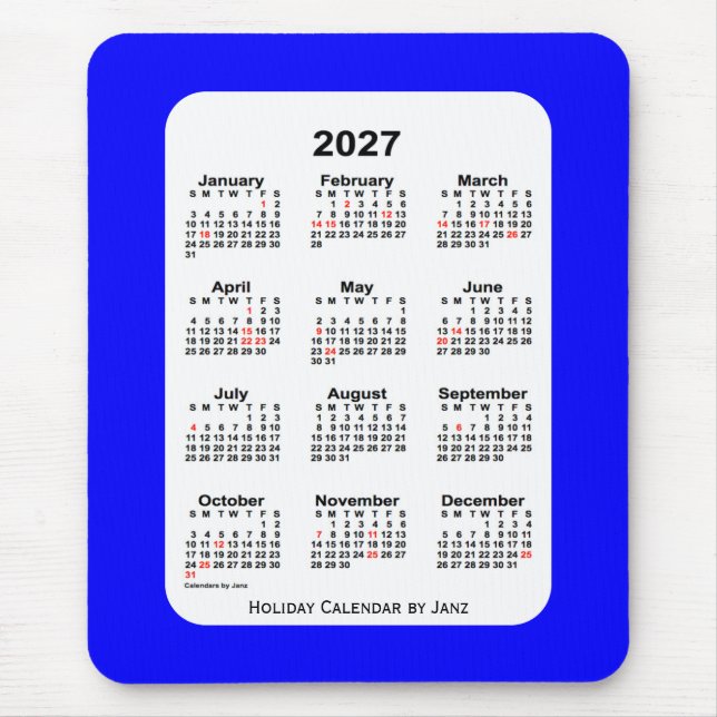 Tapis De Souris Calendrier des fêtes bleues 2027 par Janz (Devant)