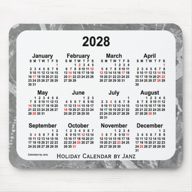 Tapis De Souris Calendrier des fêtes d'argent 2028 par Janz Mouse  (Devant)