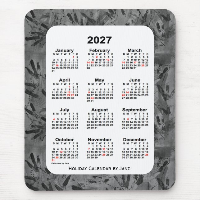 Tapis De Souris Calendrier des fêtes d'art noir 2027 par Janz (Devant)